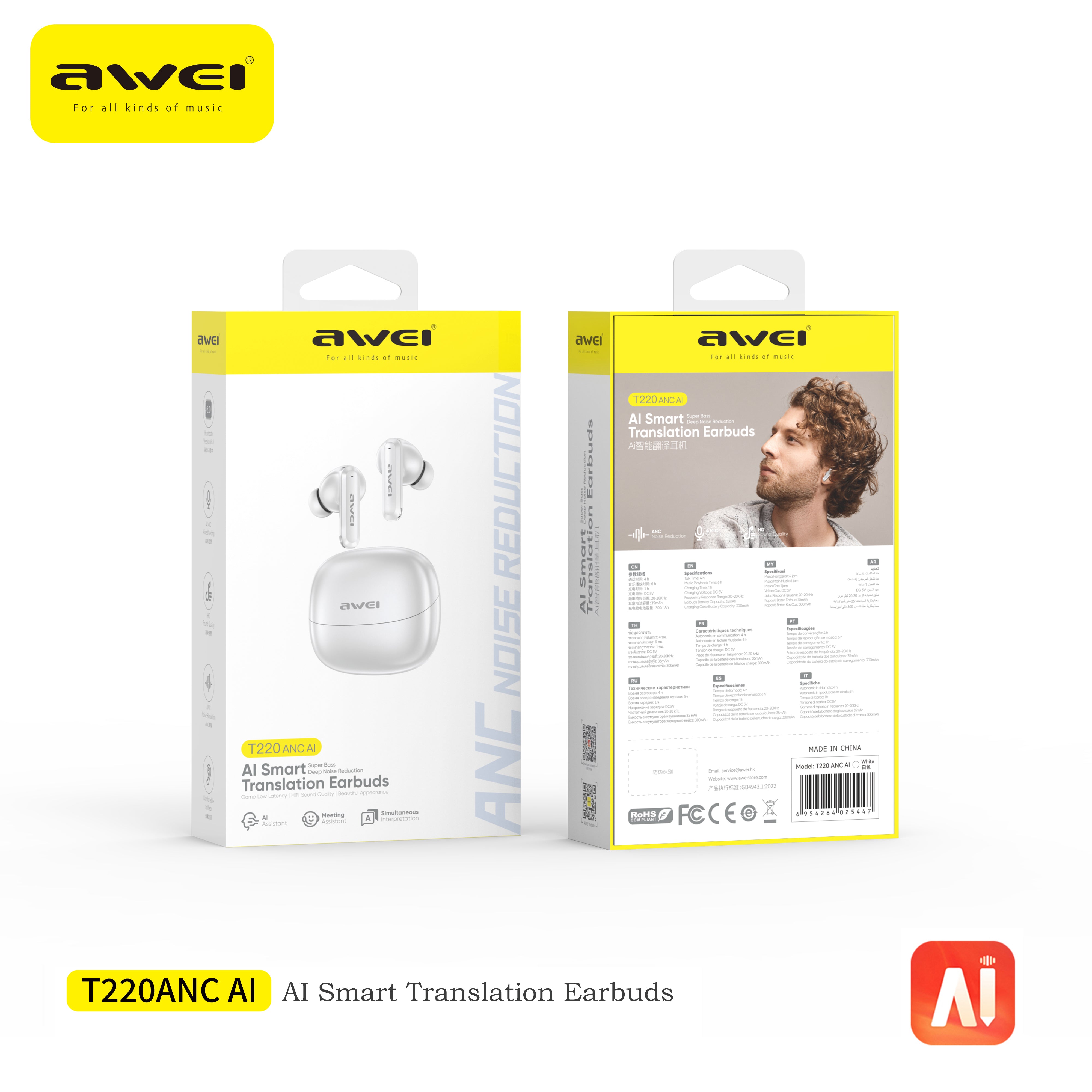 Awei T220 ANC Al DrivenTrue Bluetooth Headset