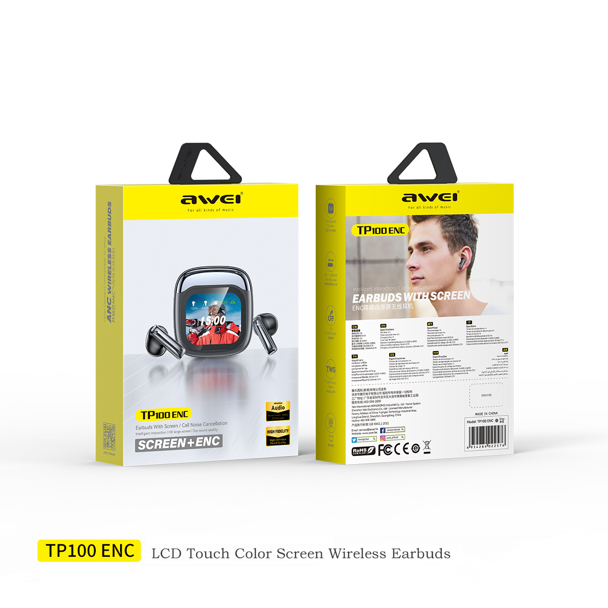 AWEI TP100ENC Touch Color Screen Bluetooth Headset